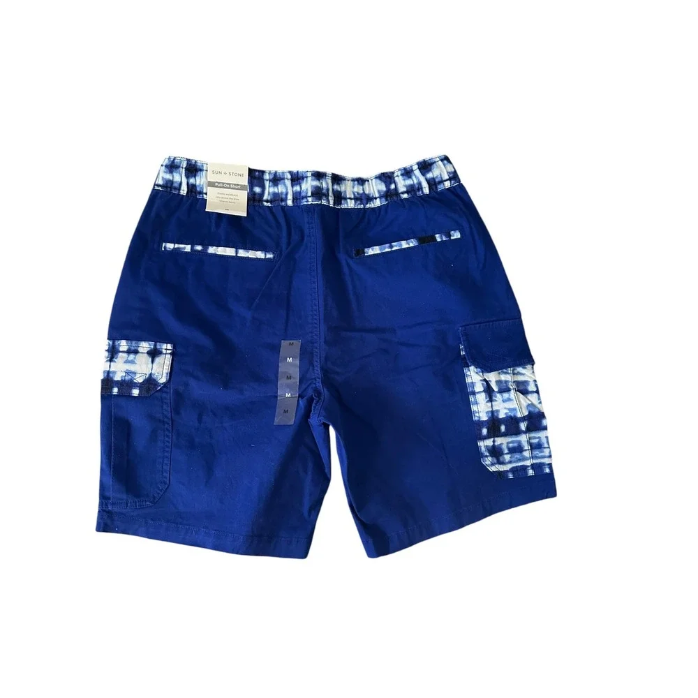 Sun + Stone Mens Coastal Blue‎ Tie Dye Cargo Pull On Shorts Medium 100124752MN